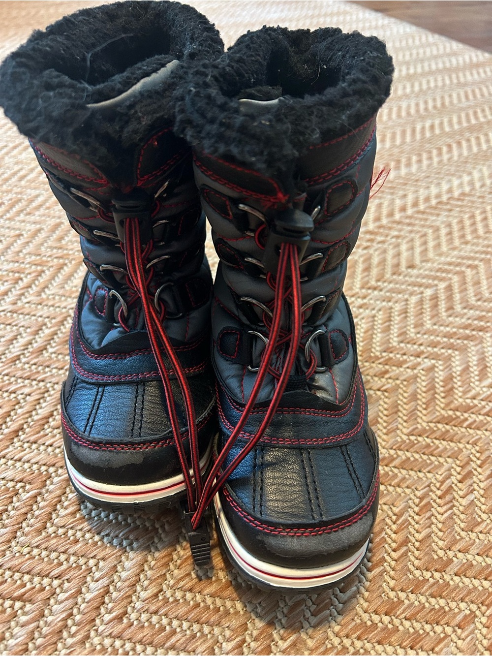 Totes Kids Black and Red Winter Boots - Cozy Waterproof Snow Shoes